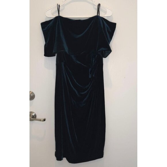 Vince Camuto Off-The-Shoulder Green Velvet Cocktail Holiday Party Dress Size 14 - Picture 4 of 16